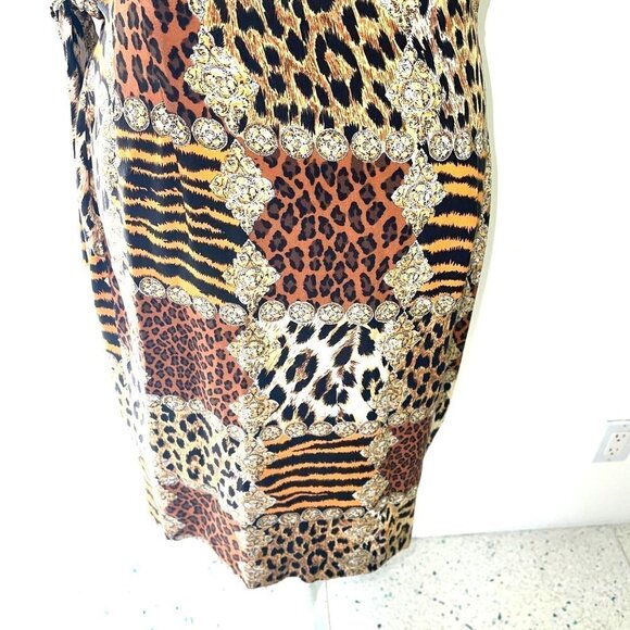 Robbie Bee Silk Dress Womens Size 10 Vintage Animal Print Faux Wrap Side Tie - Picture 10 of 15
